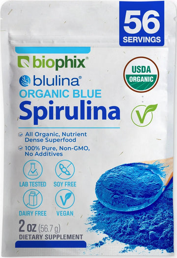 biophix Blulina Organic Blue Spirulina Powder 2 oz 7g - Detoxification Antioxidants Immune Support Superfood