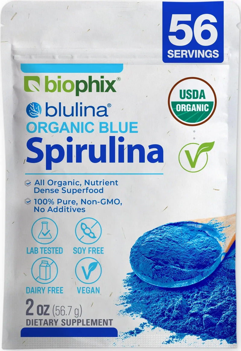 biophix Blulina Organic Blue Spirulina Powder 2 oz 7g - Detoxification Antioxidants Immune Support Superfood