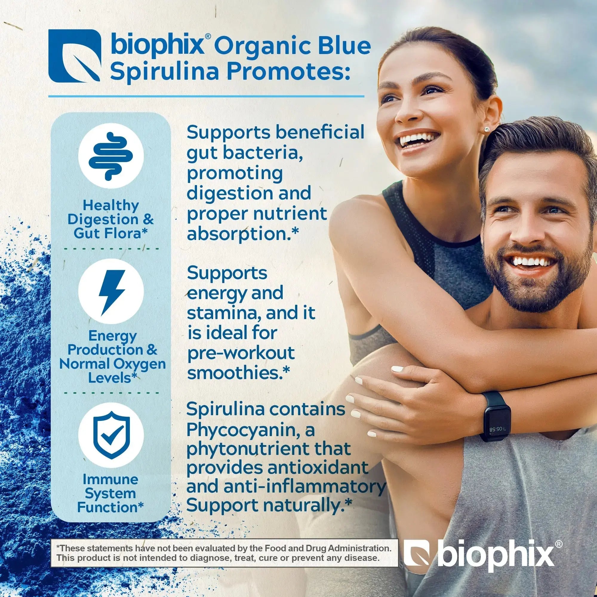 biophix Blulina Organic Blue Spirulina Powder 2 oz 7g - Detoxification Antioxidants Immune Support Superfood