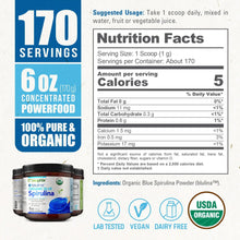 Load image into Gallery viewer, biophix Blulina Organic Blue Spirulina Powder 6 oz 170 g