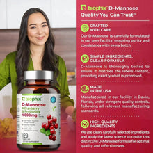 Load image into Gallery viewer, biophix D-Mannose Plus Cranberry and Probiotics 1000 mg 120 Vegetarian Capsules