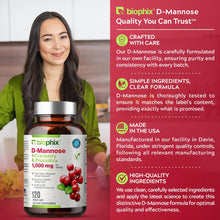 Load image into Gallery viewer, biophix D-Mannose Plus Cranberry and Probiotics 1000 mg 120 Vegetarian Capsules