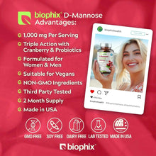 Load image into Gallery viewer, biophix D-Mannose Plus Cranberry and Probiotics 1000 mg 120 Vegetarian Capsules