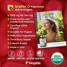 Load image into Gallery viewer, biophix D-mannose USDA Organic 1500 mg 200 Vegetarian Capsules