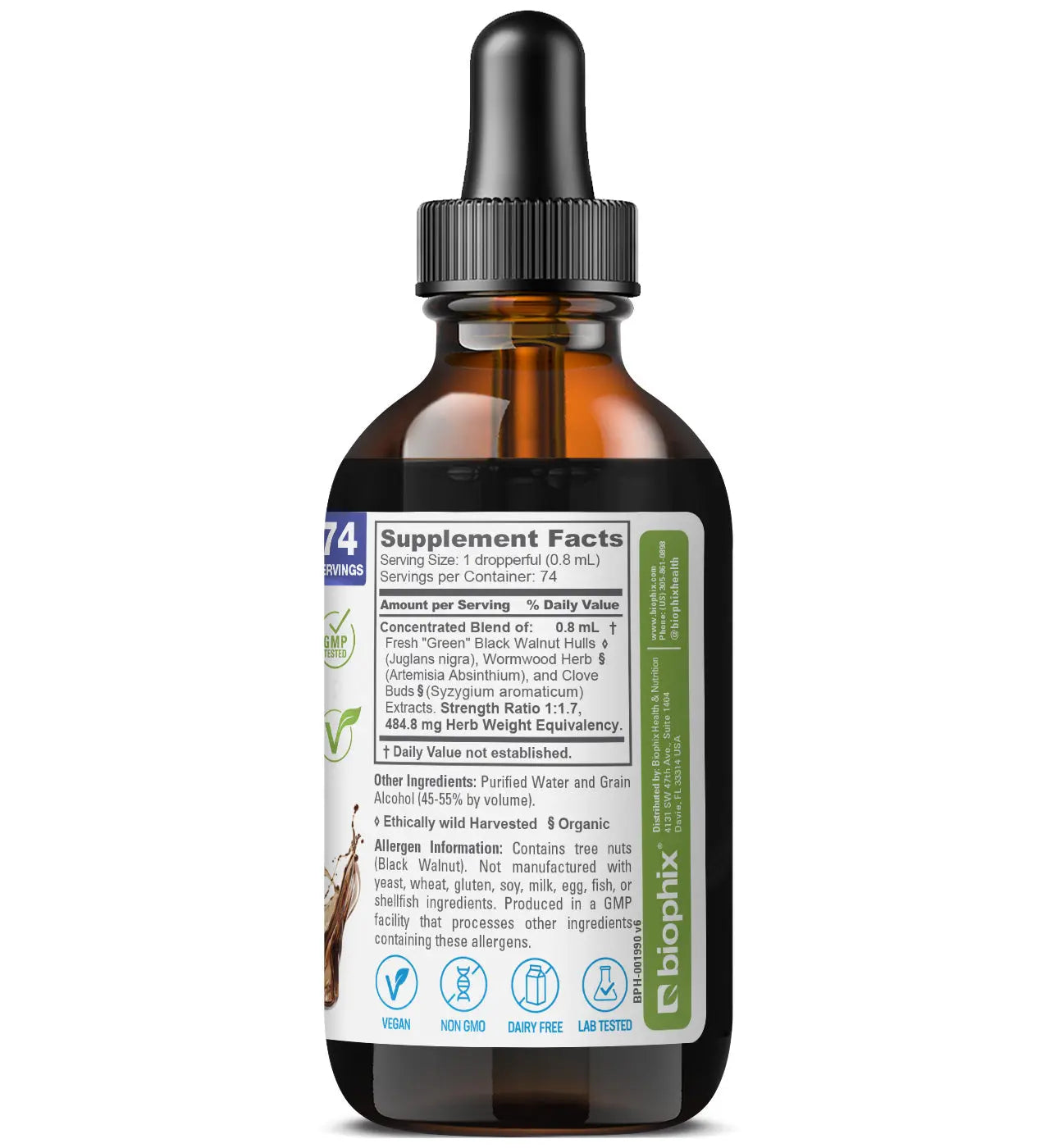biophix Fresh Green Black Walnut Wormwood Liquid Extract 2 oz