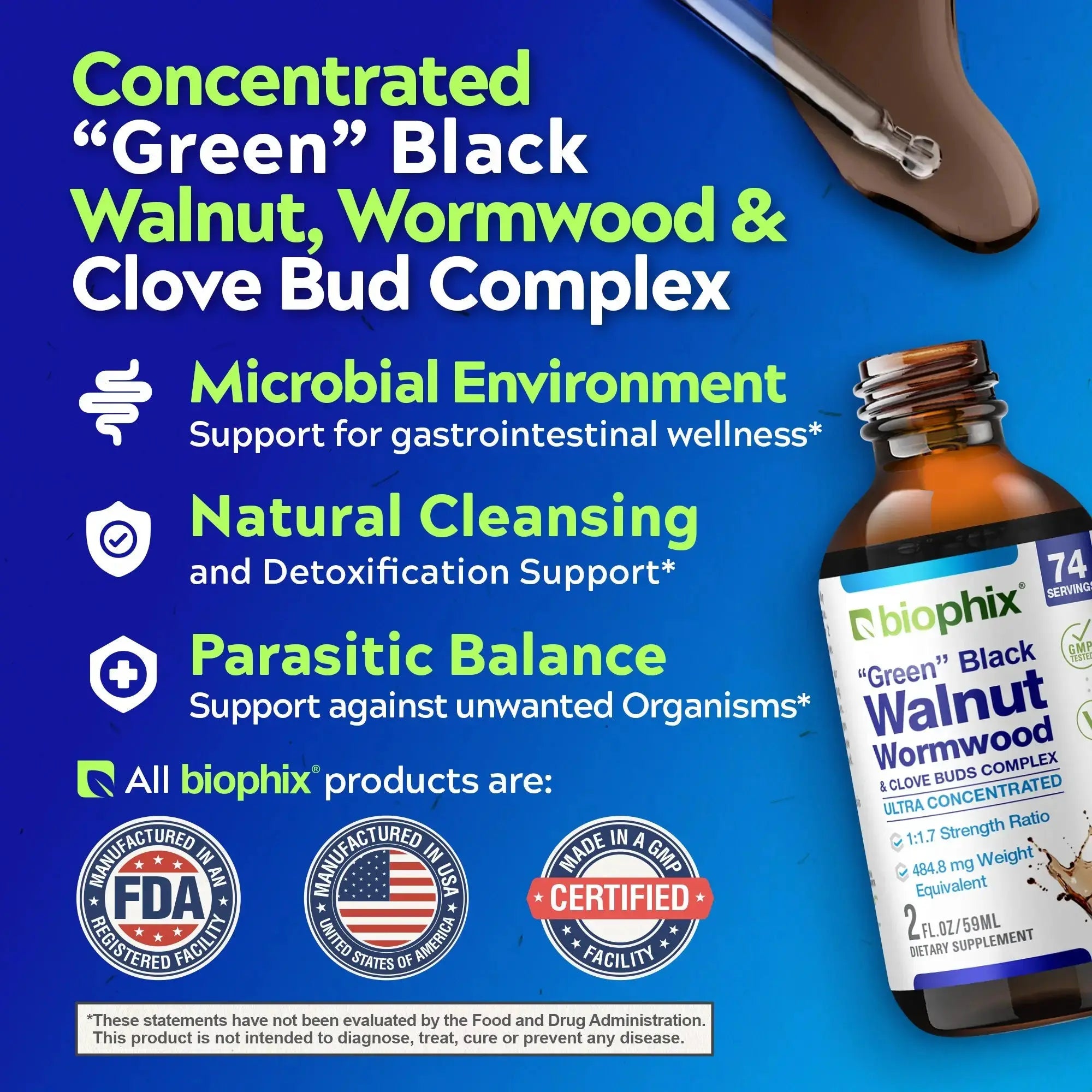 biophix Fresh Green Black Walnut Wormwood Liquid Extract 2 oz