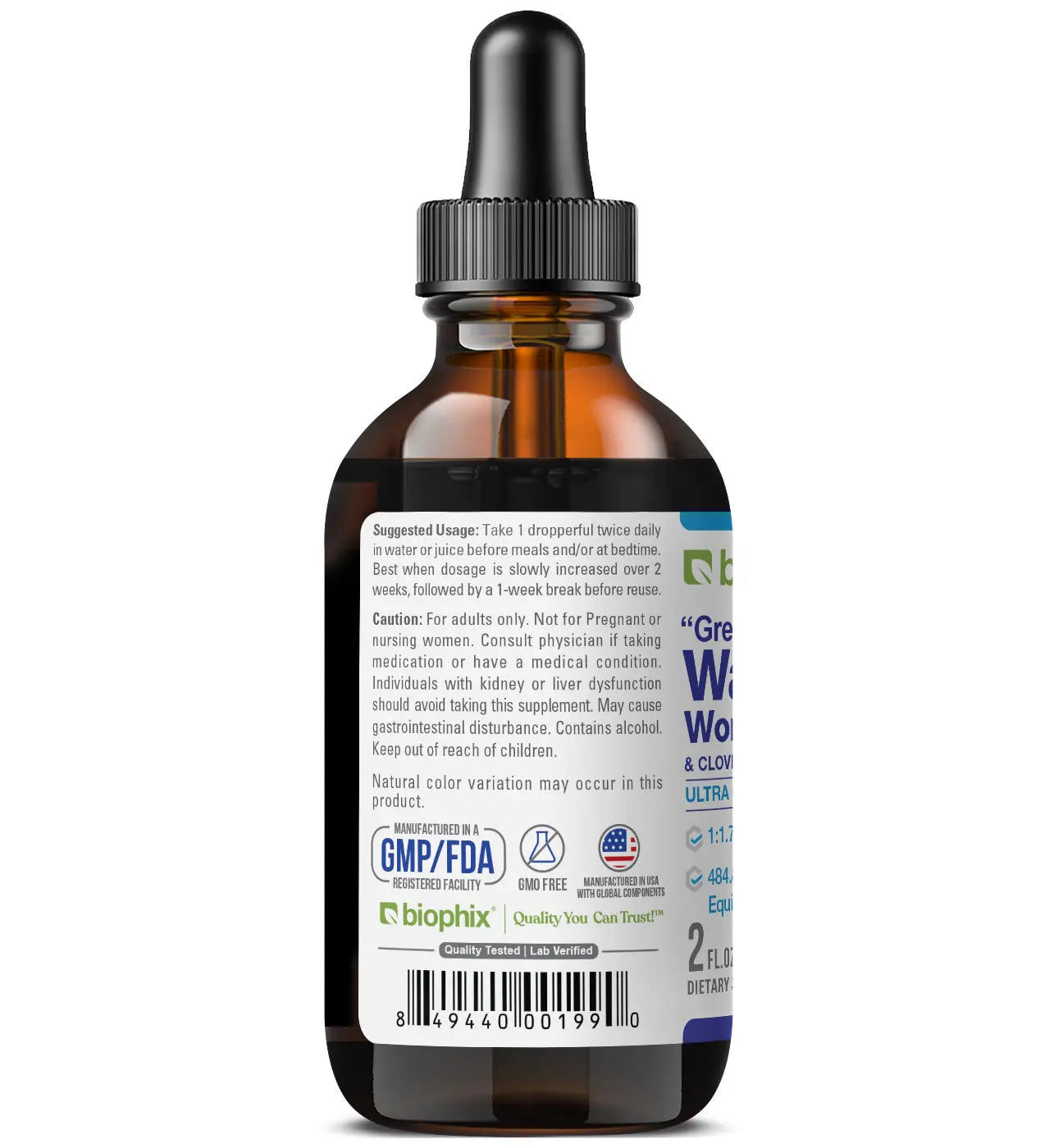 biophix Fresh Green Black Walnut Wormwood Liquid Extract 2 oz