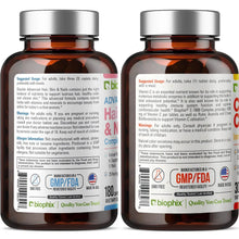 Load image into Gallery viewer, biophix Hair Skin and Nails Complex Formula 180 Caplets with Free Vitamin C-1000 30 Tablets