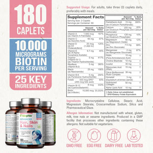 biophix Hair Skin and Nails Complex Formula 180 Caplets with Free Vitamin C-1000 30 Tablets