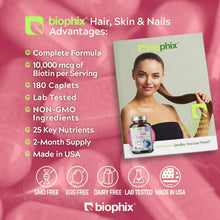 Load image into Gallery viewer, biophix Hair Skin and Nails Complex Formula 180 Caplets with Free Vitamin C-1000 30 Tablets