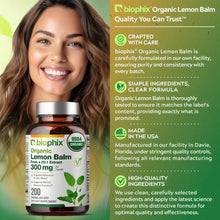 Load image into Gallery viewer, Biophix Lemon Balm 300 mg 200 Vcaps Supplement Facts Label Per Capsule