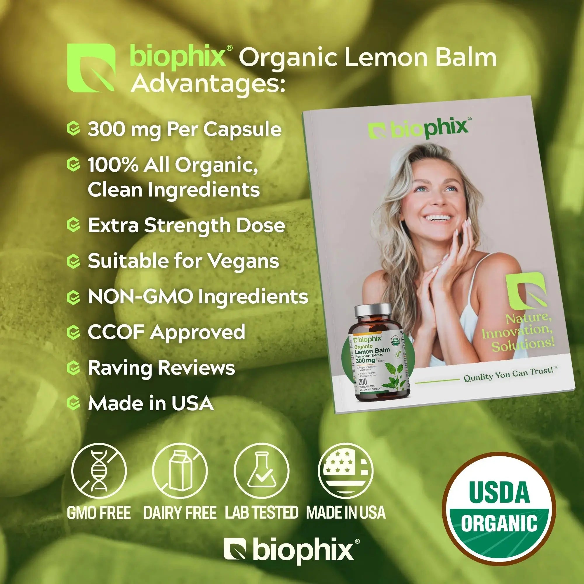 Biophix Lemon Balm Back Label 200-Day Supply Soothing Relaxation Adaptogen Herb