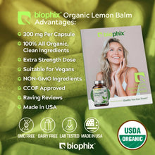 Load image into Gallery viewer, Biophix Lemon Balm Back Label 200-Day Supply Soothing Relaxation Adaptogen Herb