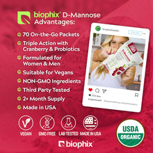 Load image into Gallery viewer, biophix Mannose2GO USDA Organic D-Mannose with Probiotics 2000 mg 70 Packets