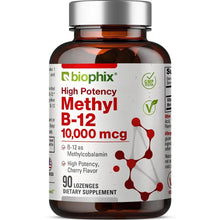 Load image into Gallery viewer, biophix Methyl B-12 Extra Strength 10000 mcg 90 Vegan Lozenges - Cherry Flavor
