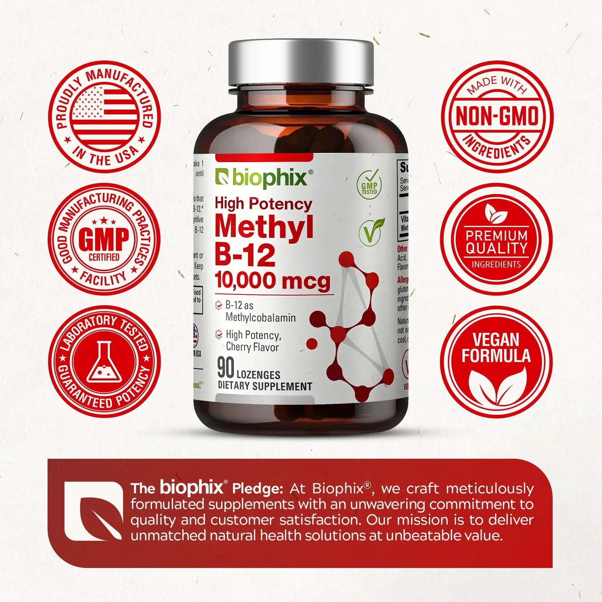 biophix Methyl B-12 Extra Strength 10000 mcg 90 Vegan Lozenges - Cherry Flavor