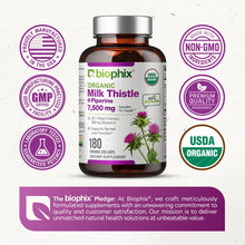 Load image into Gallery viewer, biophix Milk Thistle USDA Organic 30:1 Extract 7500 mg with Piperine 180 Veggie Capsules