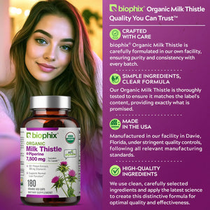 biophix Milk Thistle USDA Organic 30:1 Extract 7500 mg with Piperine 180 Veggie Capsules