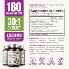 Load image into Gallery viewer, biophix Milk Thistle USDA Organic 30:1 Extract 7500 mg with Piperine 180 Veggie Capsules