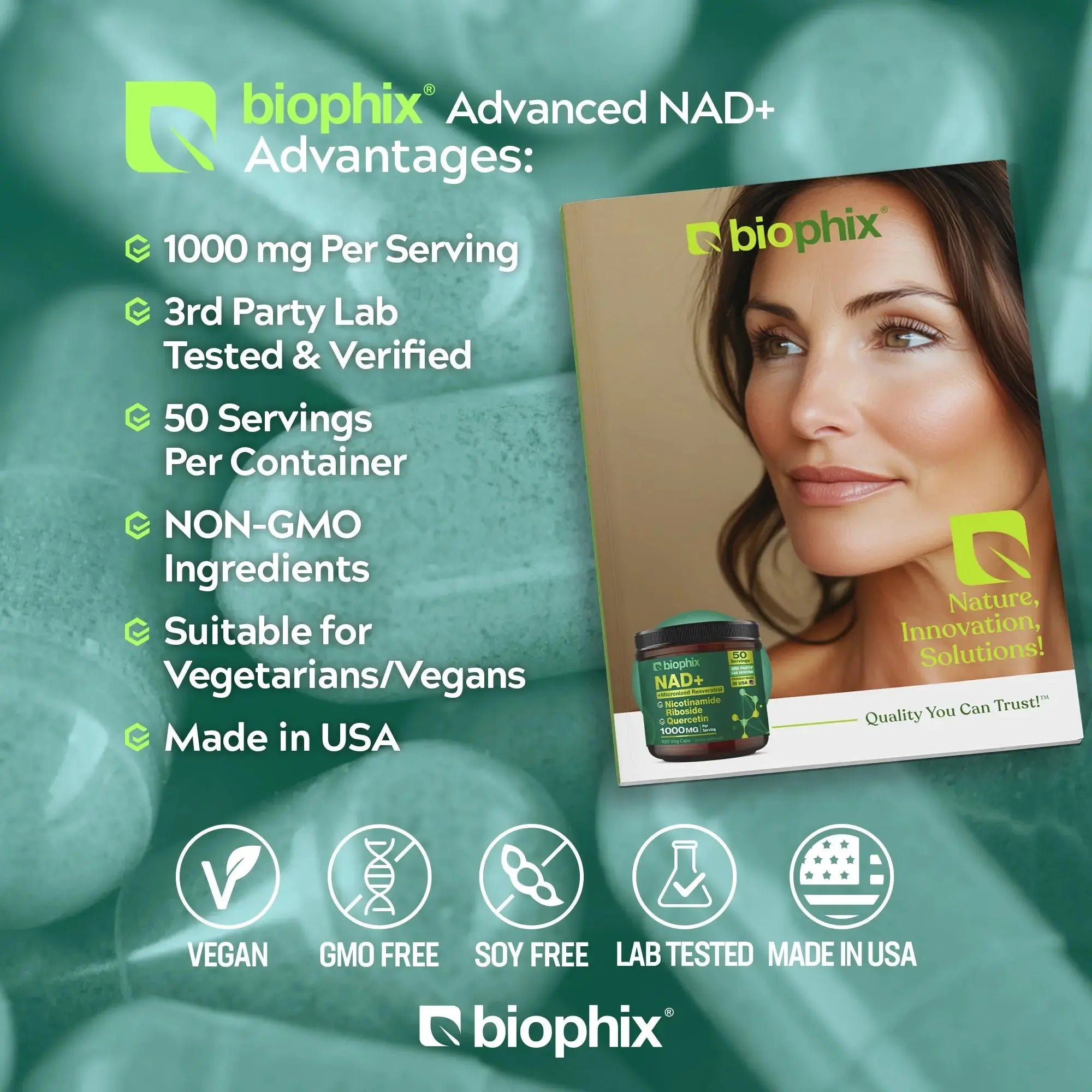 biophix NAD+ Micronized Resveratrol – Nicotinamide Riboside with Quercetin 1000mg per Serving 100 Veg Capsules
