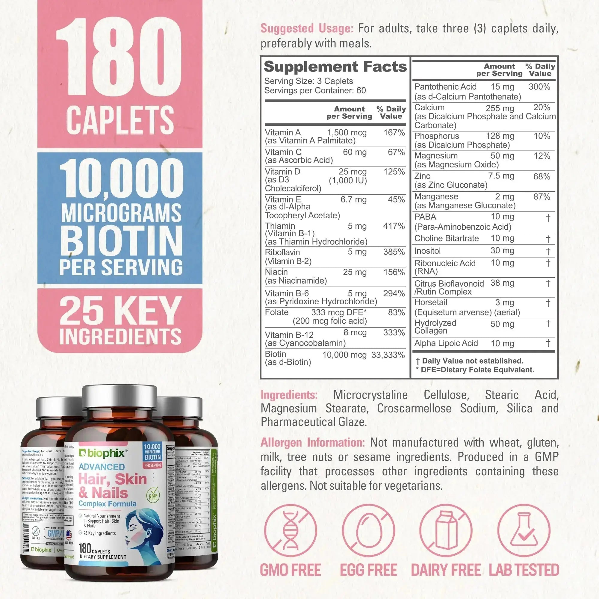biophix Nicotinamide 500 mg 180 Vcaps Plus Hair Skin and Nails 180 Caplets Skin Kit