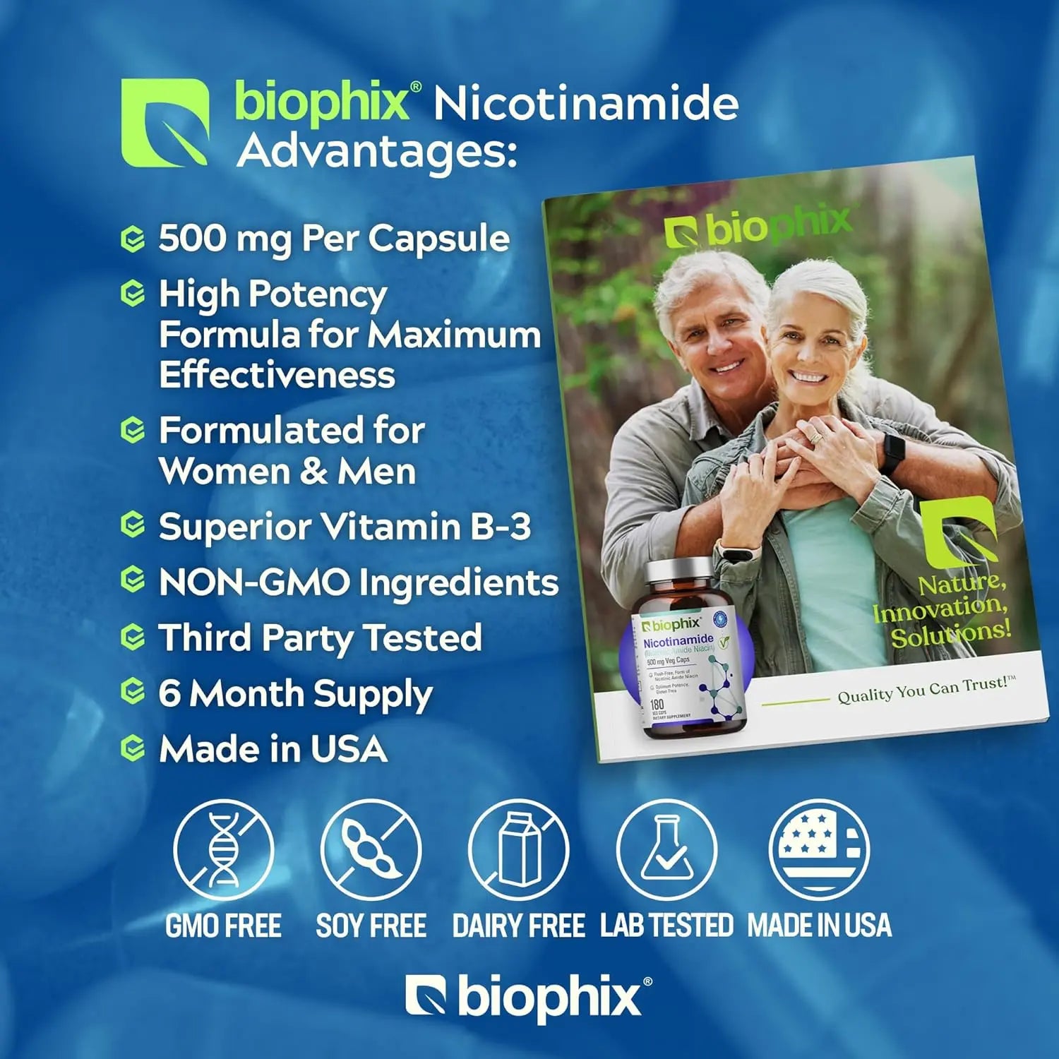 biophix Nicotinamide 500 mg 180 Vcaps Plus Hair Skin and Nails 180 Caplets Skin Kit