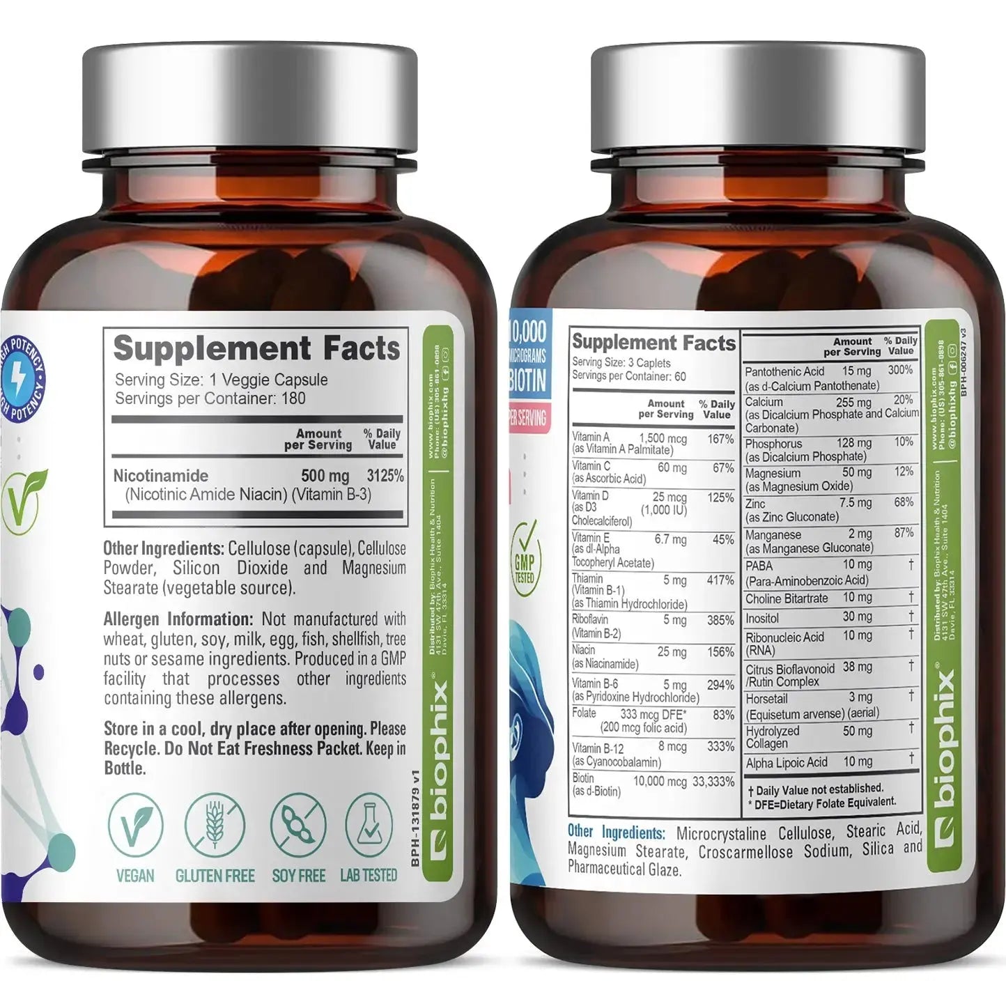 biophix Nicotinamide 500 mg 180 Vcaps Plus Hair Skin and Nails 180 Caplets Skin Kit