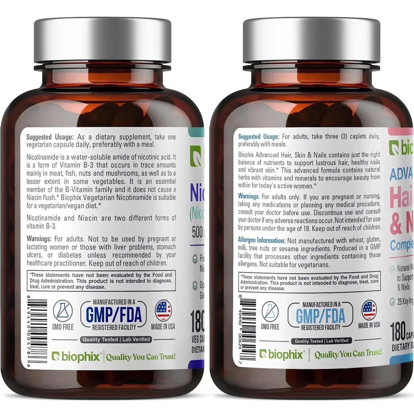 biophix Nicotinamide 500 mg 180 Vcaps Plus Hair Skin and Nails 180 Caplets Skin Kit