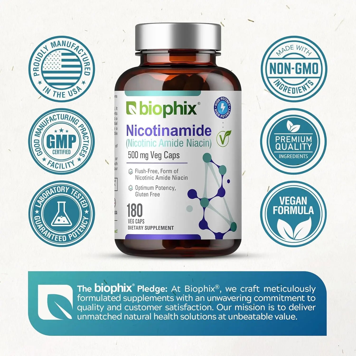 biophix Nicotinamide 500 mg 180 Vcaps Plus Hair Skin and Nails 180 Caplets Skin Kit