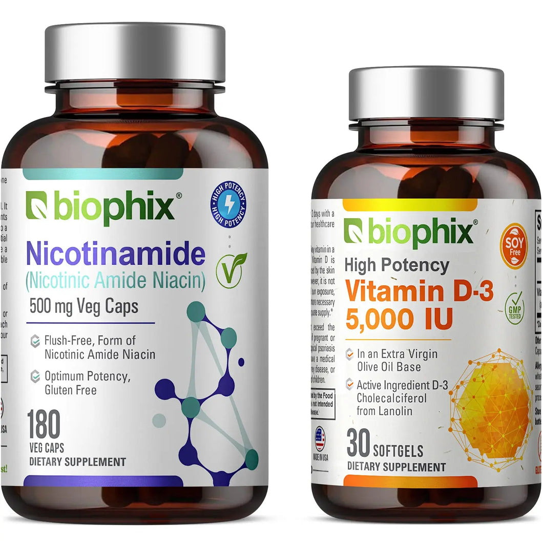 biophix Nicotinamide 500 mg 180 Vegetarian Capsules with Free Vitamin D-3 5000 IU 30 Softgels