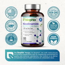 Load image into Gallery viewer, biophix Nicotinamide 500 mg 180 Vegetarian Capsules with Free Vitamin C-1000 30 Tablets