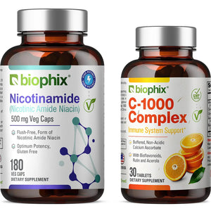 biophix Nicotinamide 500 mg 180 Vegetarian Capsules with Free Vitamin C-1000 30 Tablets