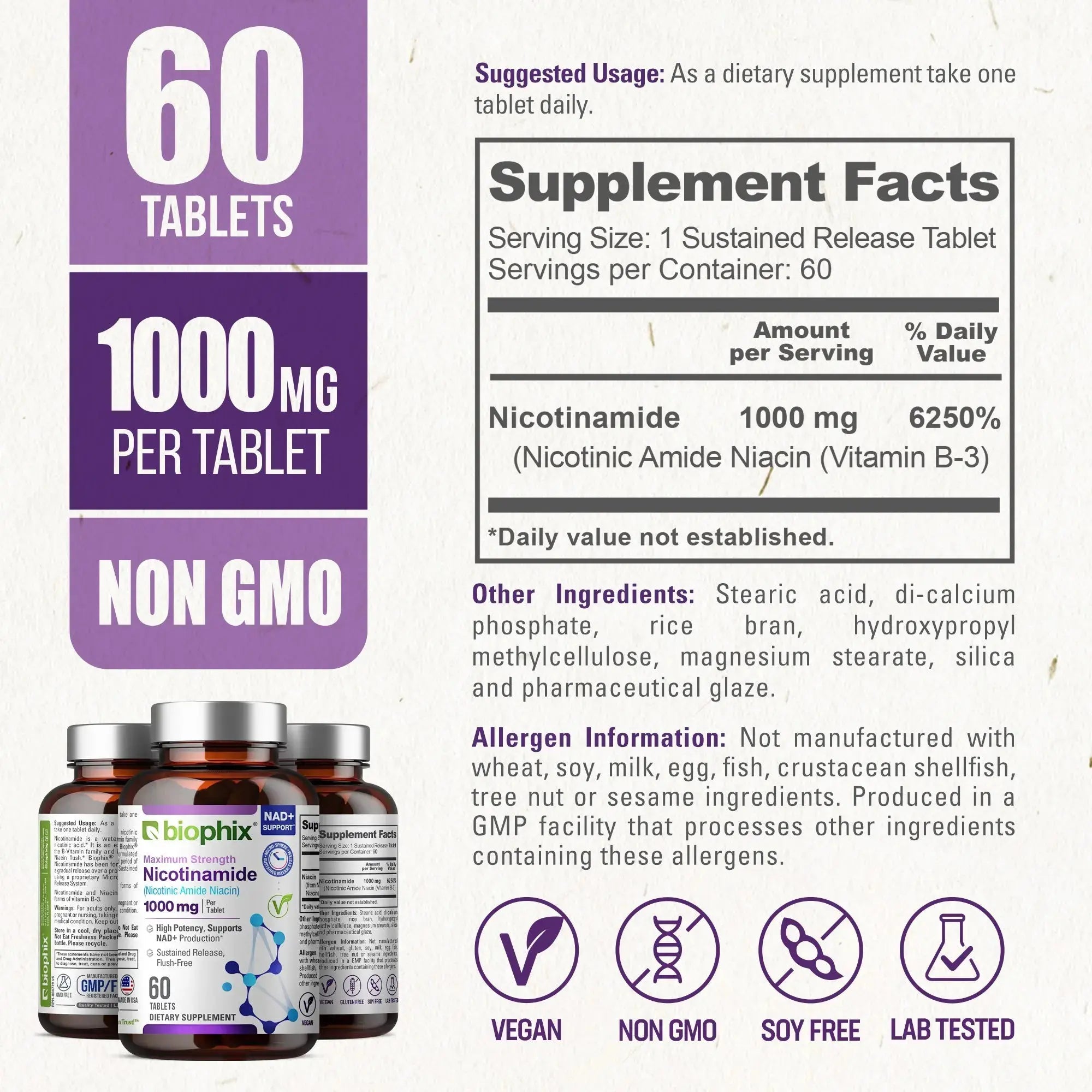Biophix Nicotinamide Extra Strength 1000 mg Skin Clarity Cellular Wellness Support