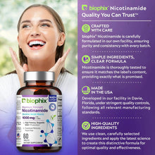 Load image into Gallery viewer, Biophix Nicotinamide Extra Strength 1000 mg Supplement Facts Label Per Tablet
