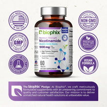 Load image into Gallery viewer, Biophix Nicotinamide 1000 mg Right Side View cGMP Certified Third Party Tested USA