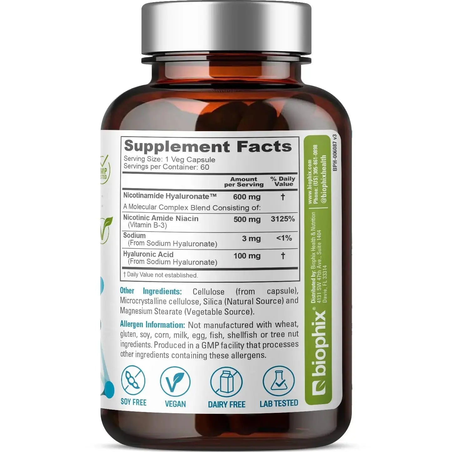 biophix Nicotinamide Hyaluronate 600 mg 60 Vegetarian Capsules