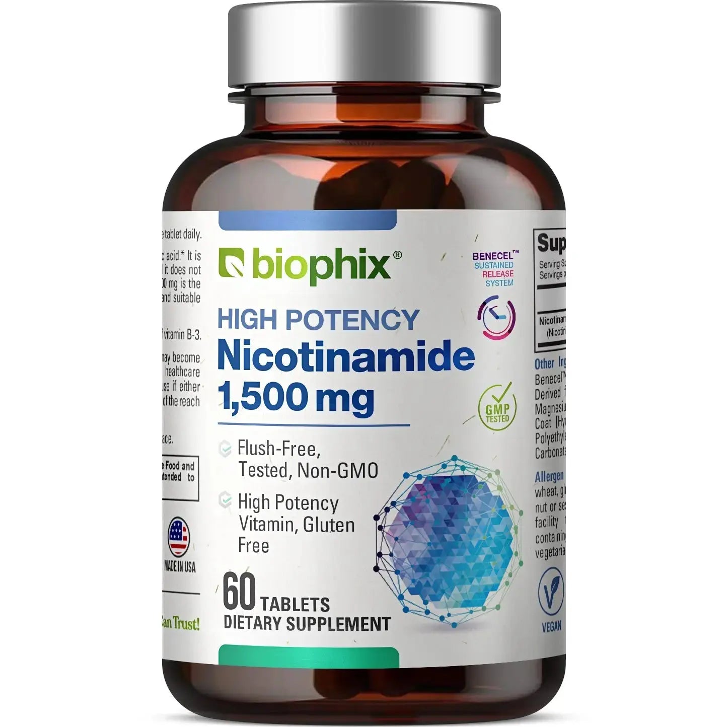 Biophix Nicotinamide Maximum Strength 1500 mg 60 Tablets Front View