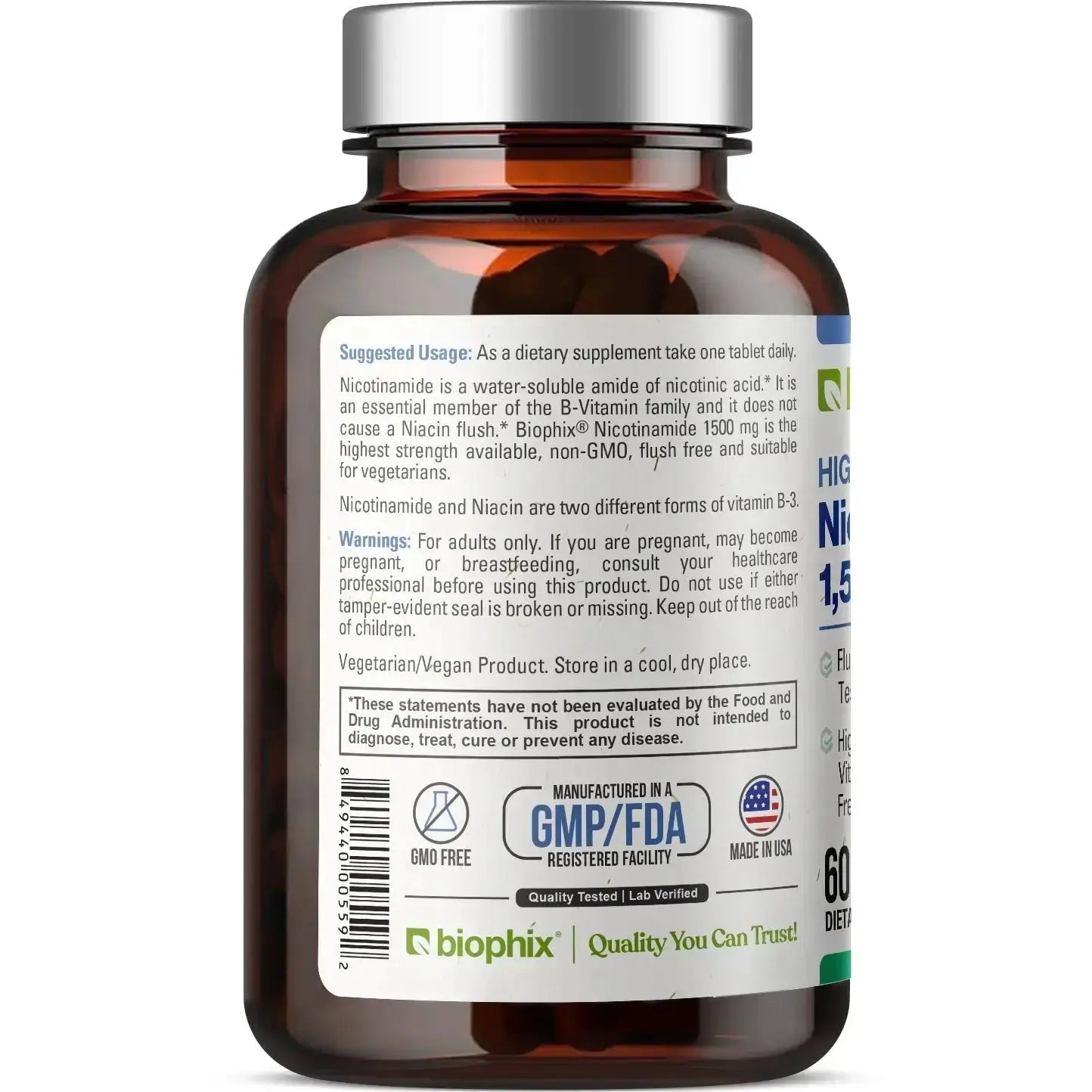 Biophix Nicotinamide 1500 mg Tablet Daily B3 Vitamin Healthy Aging Skin Support