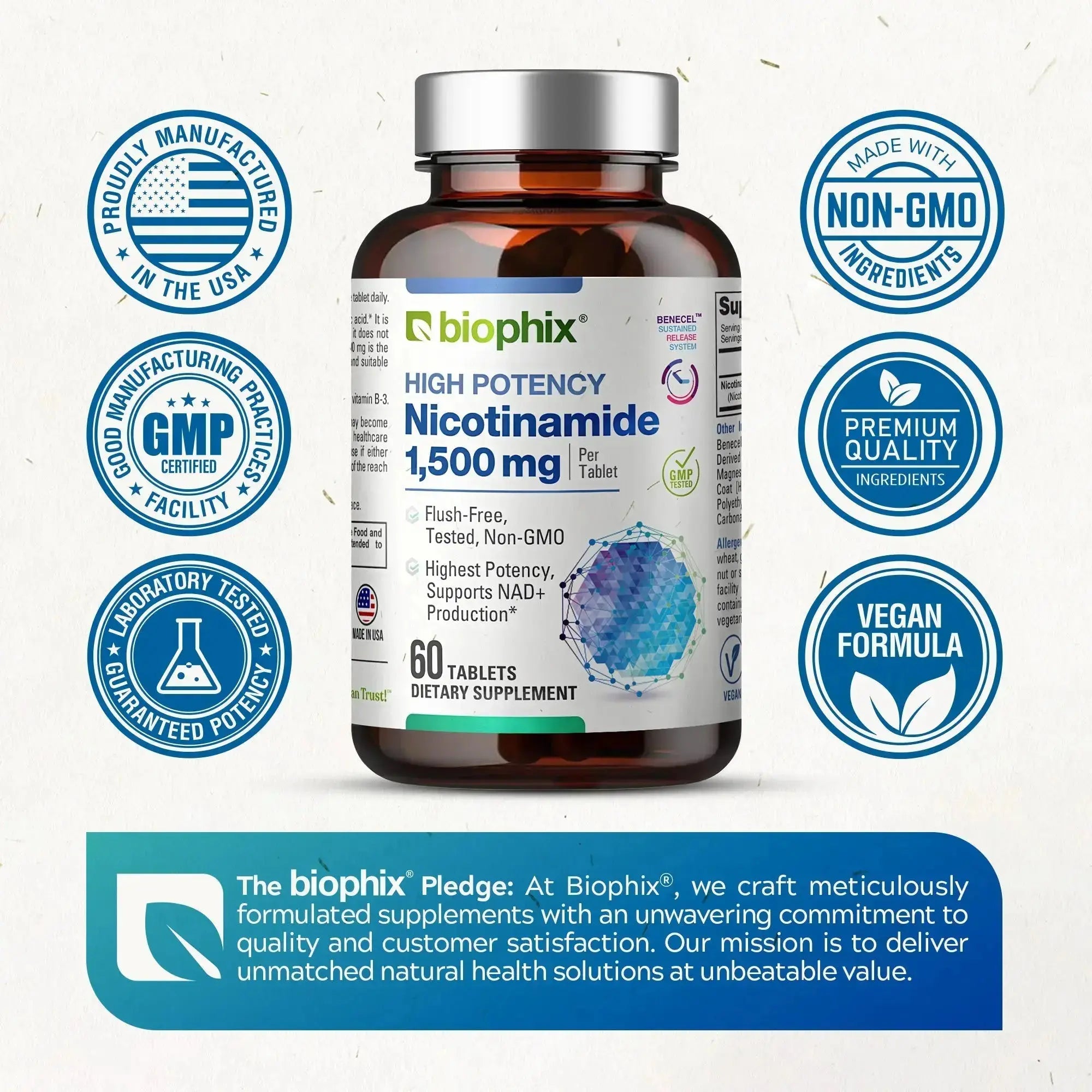 Biophix Nicotinamide Maximum Strength Right Side View cGMP USA Third Party Tested