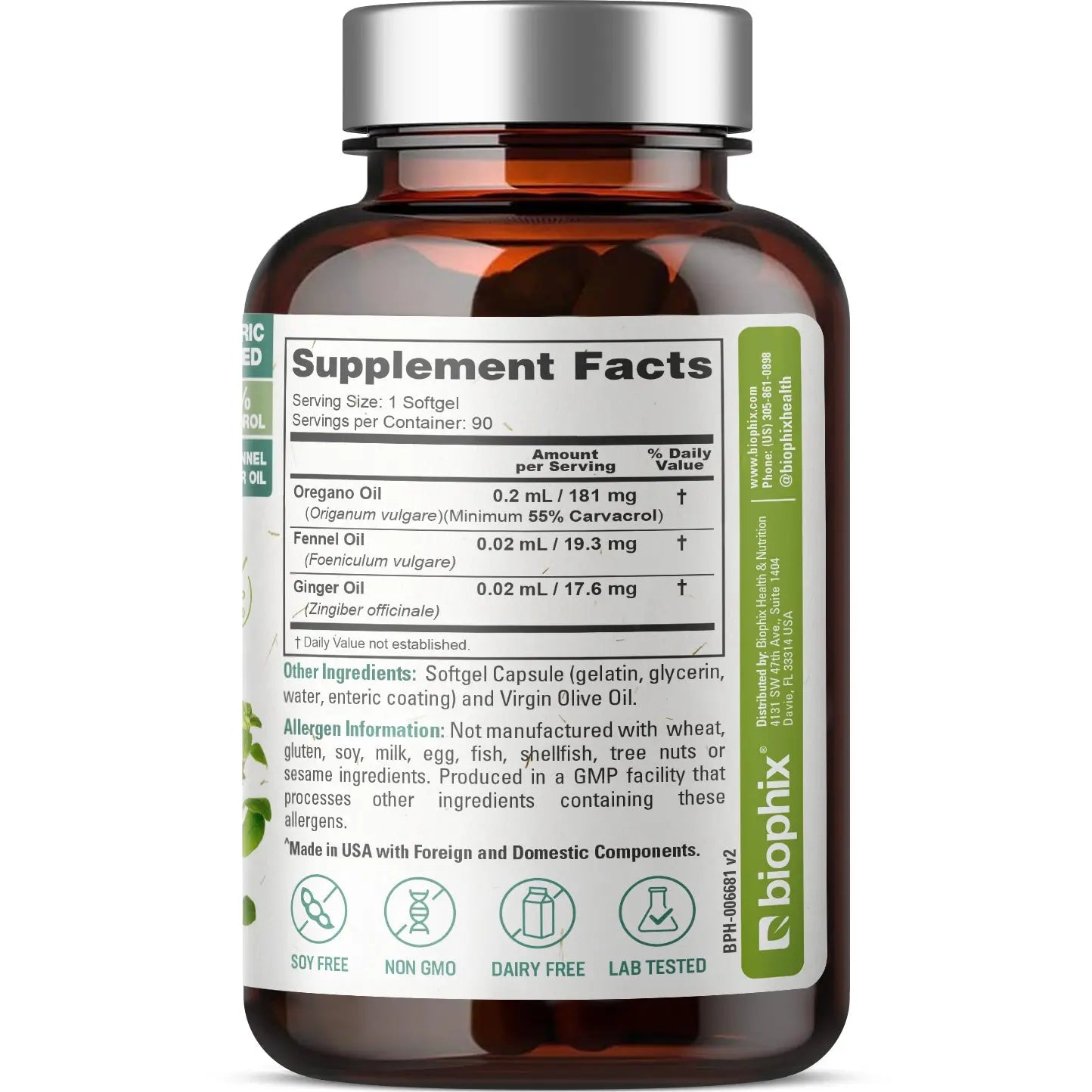 biophix Oil of Oregano 90 Softgels with Fennel and Ginger Oil