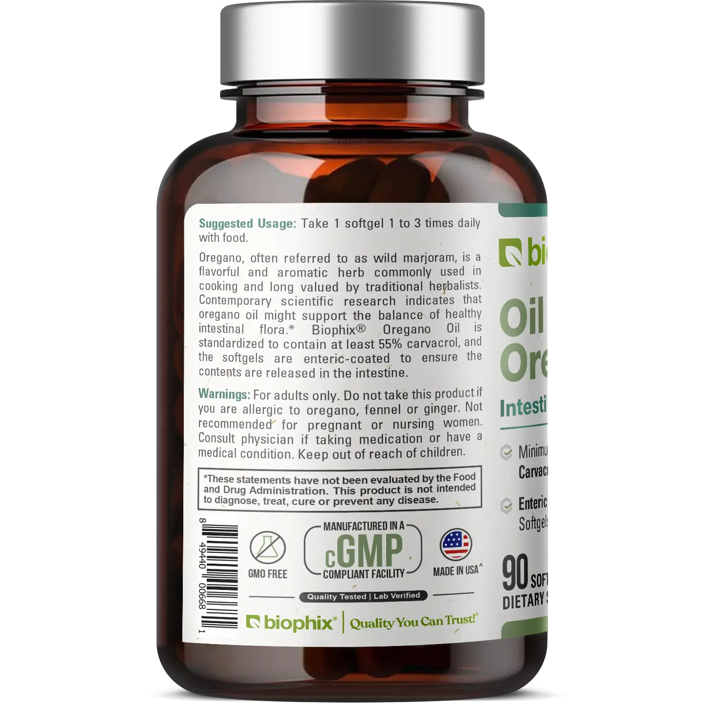 biophix Oil of Oregano 90 Softgels with Fennel and Ginger Oil