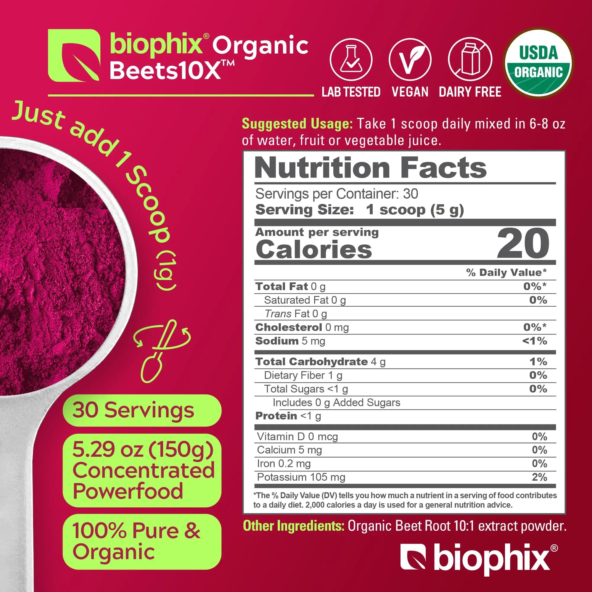 biophix Organic Beets 10X Beet Root Powder 4.29 oz