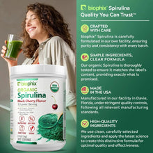 Load image into Gallery viewer, Biophix Organic Spirulina Black Cherry 2.2 lbs Supplement Facts Label Per Serving