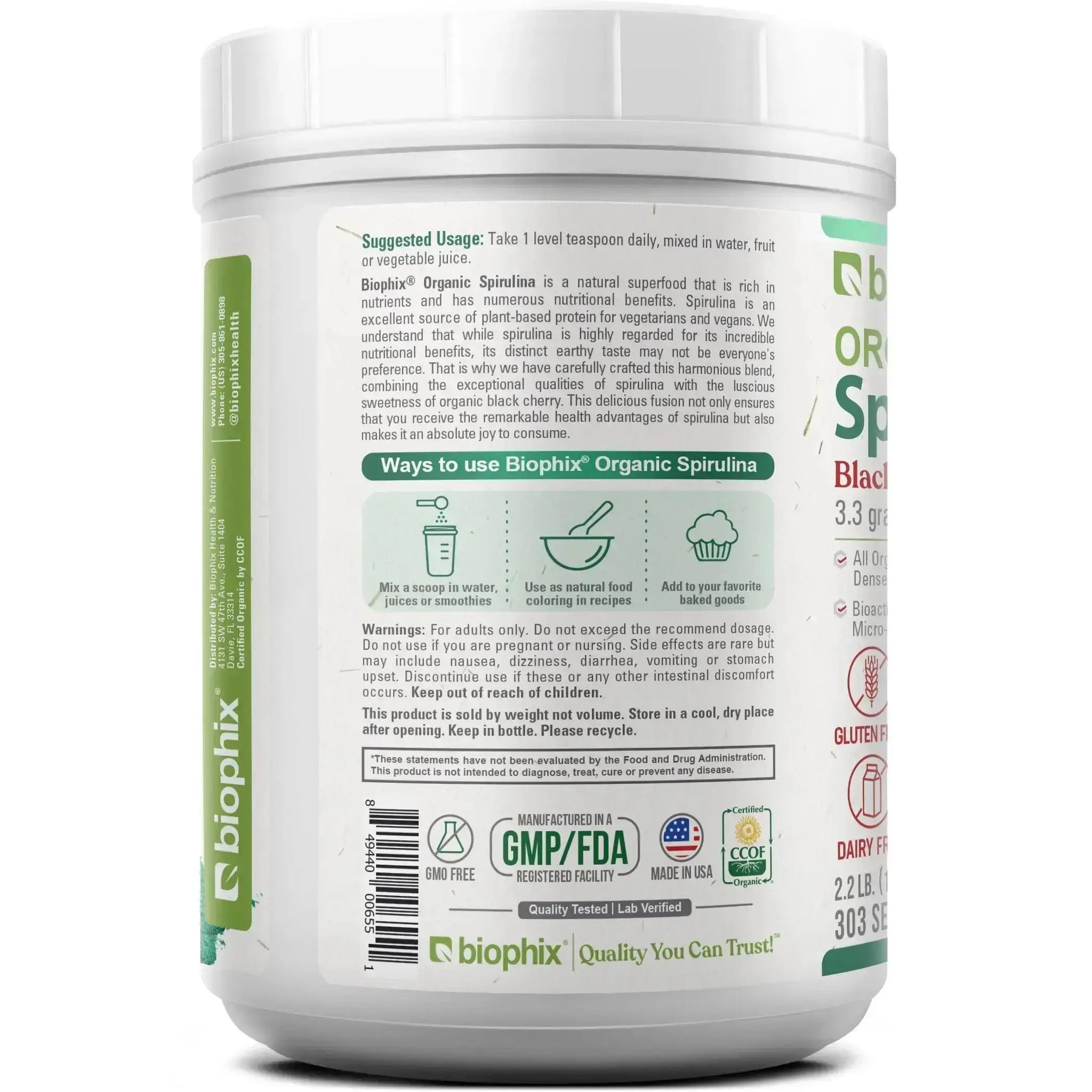 Biophix Organic Spirulina Cherry Flavor Allergen-Free Third Party Tested Pure
