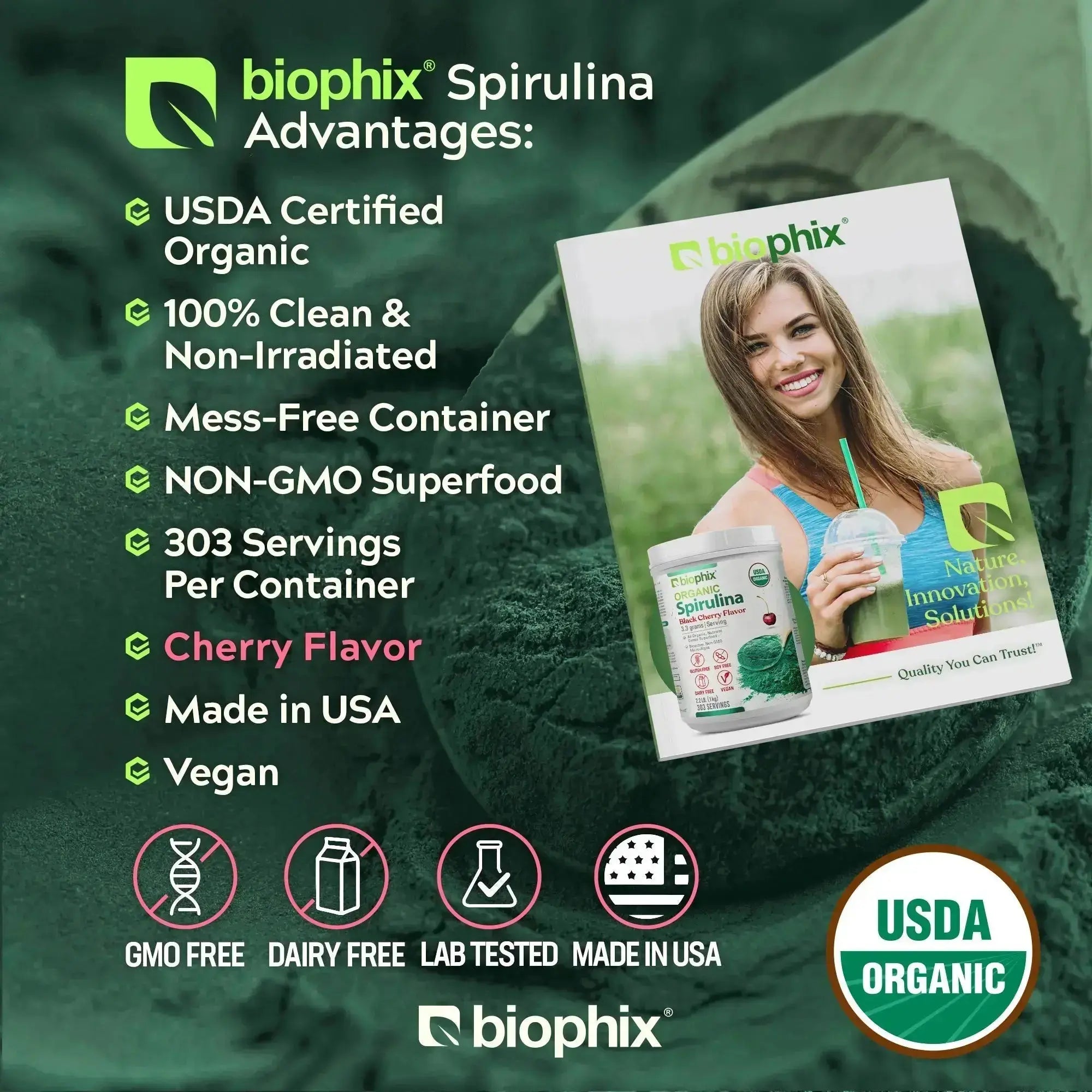 Biophix Organic Spirulina Black Cherry Powder Smoothie Shake Lifestyle Superfood