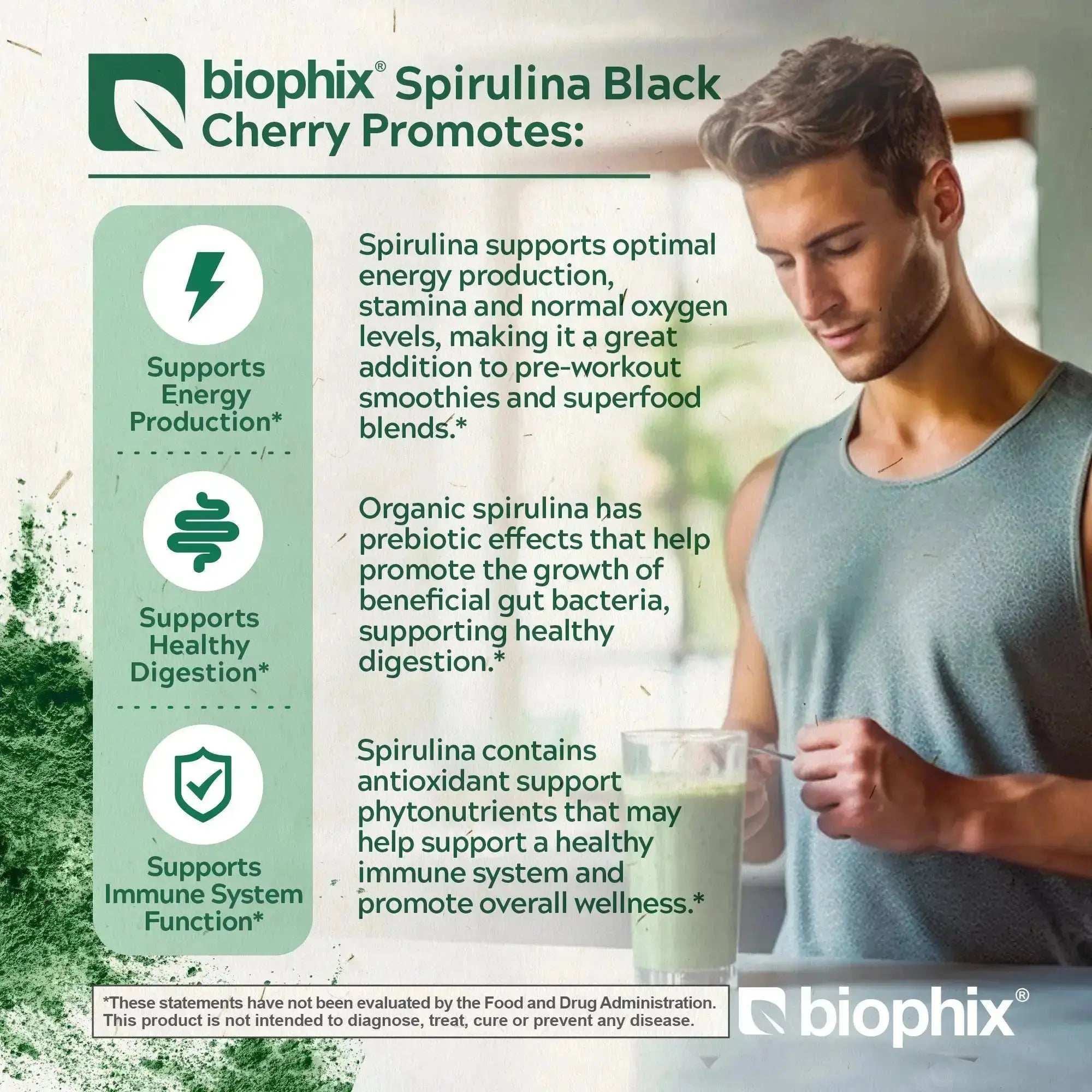 Biophix Black Cherry Spirulina Left Side View USDA Organic 60% Plant Protein