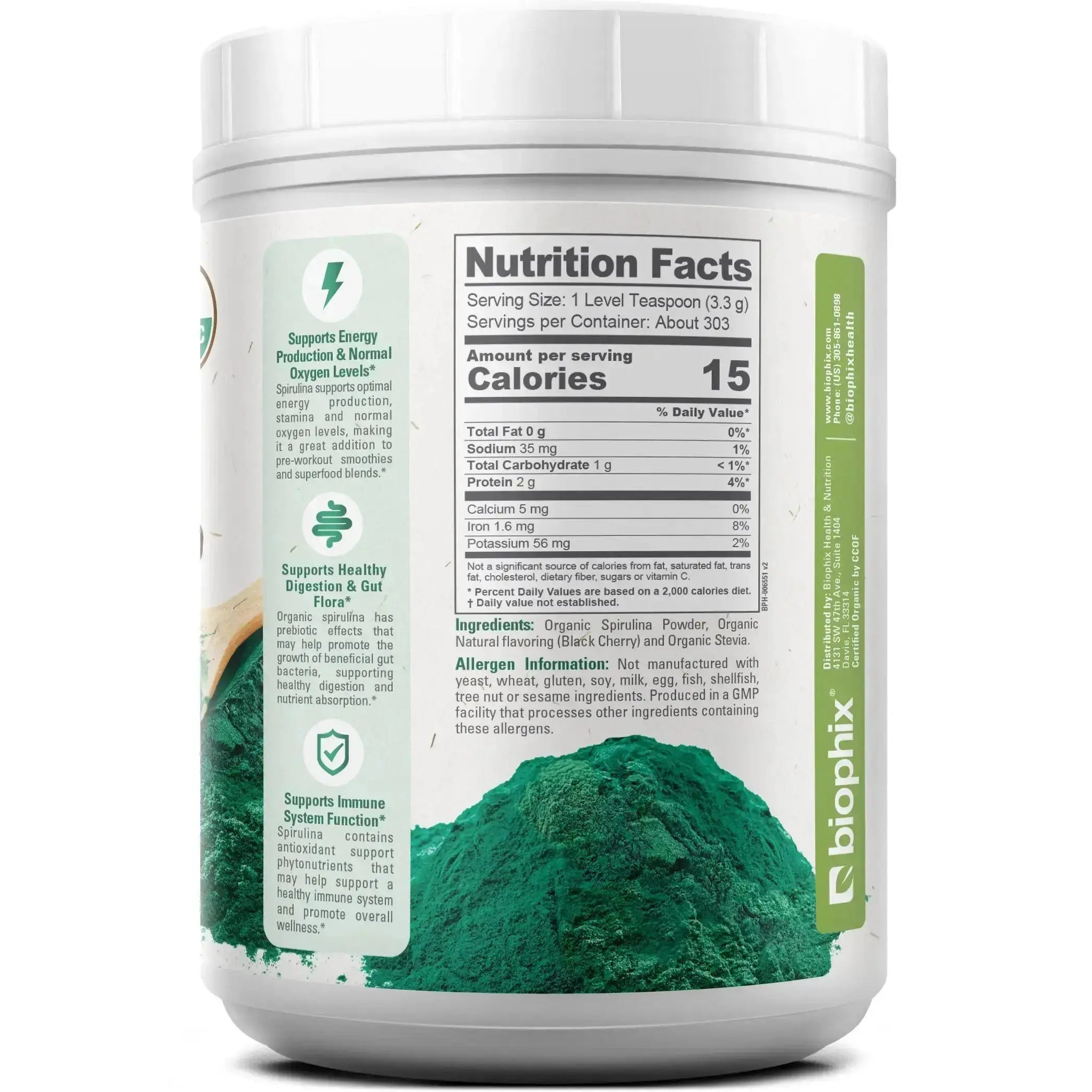Biophix Spirulina Black Cherry 2.2 lbs Value Size Energy Metabolism B12 Iron