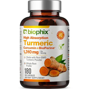 Biophix Organic Turmeric Curcumin 1310 mg 180 Vegetarian Capsules BioPerine Front View