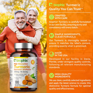 biophix Organic Turmeric Curcumin 1310 mg 180 Vegetarian Capsules with BioPerine