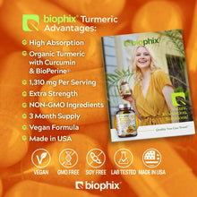 Load image into Gallery viewer, Biophix Organic Turmeric Curcumin Back Label Third Party Tested Standardized Extract